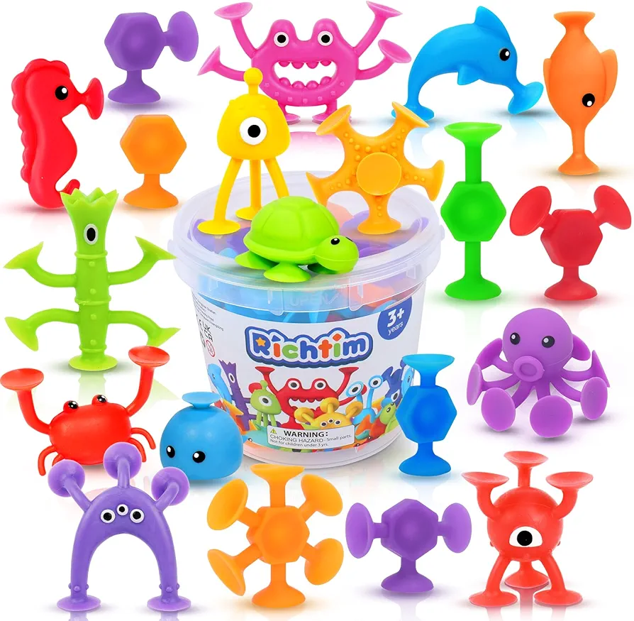 Travel Toys Kids Suction Toys: 32 Pcs Toddlers Suction Bath Toys No Hole Bath Toys, Great Kids Travel Toys Airplane Suction Toy, Ideal Stocking Stuffers for Babies Boys Girls