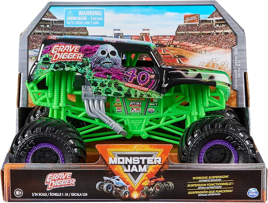 Monster Jam, Official Grave Digger Monster Truck, Collector Die-Cast Vehicle, 1:24 Scale, Kids Toys for Boys and Girls Ages 3 and up