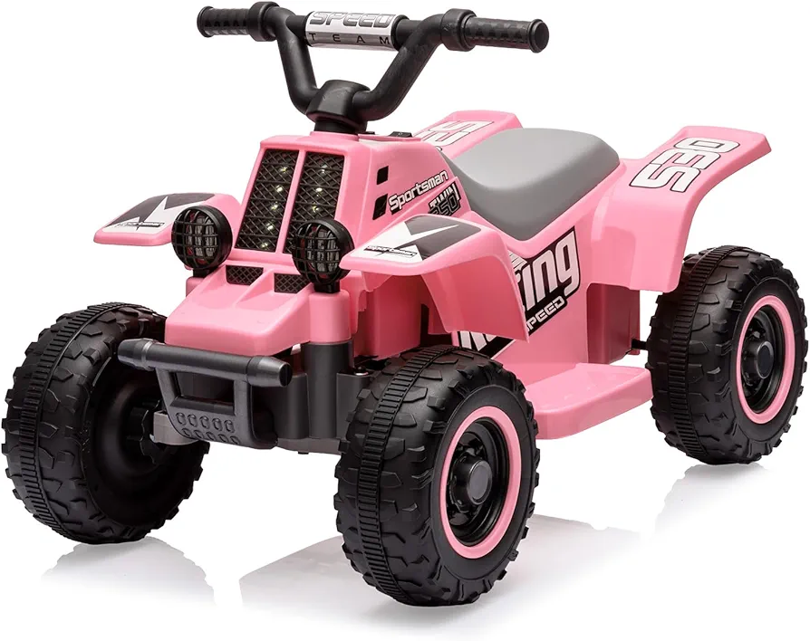 6V Kids Ride On Electric ATV, Ride Car with LED Headlights, Ride-On Toy for Toddlers 1-3 Boys & Girls with Music, Forward & Reverse (Pink)