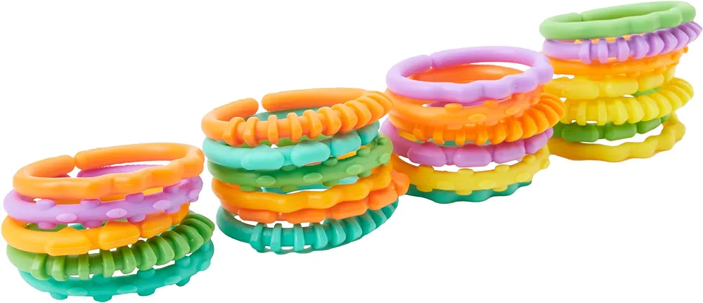 Bright Starts Lots of Links Rings Toys for Stroller or Carrier Seat, BPA-Free, Ages 0 Months Plus, Multicolor, 24 Count