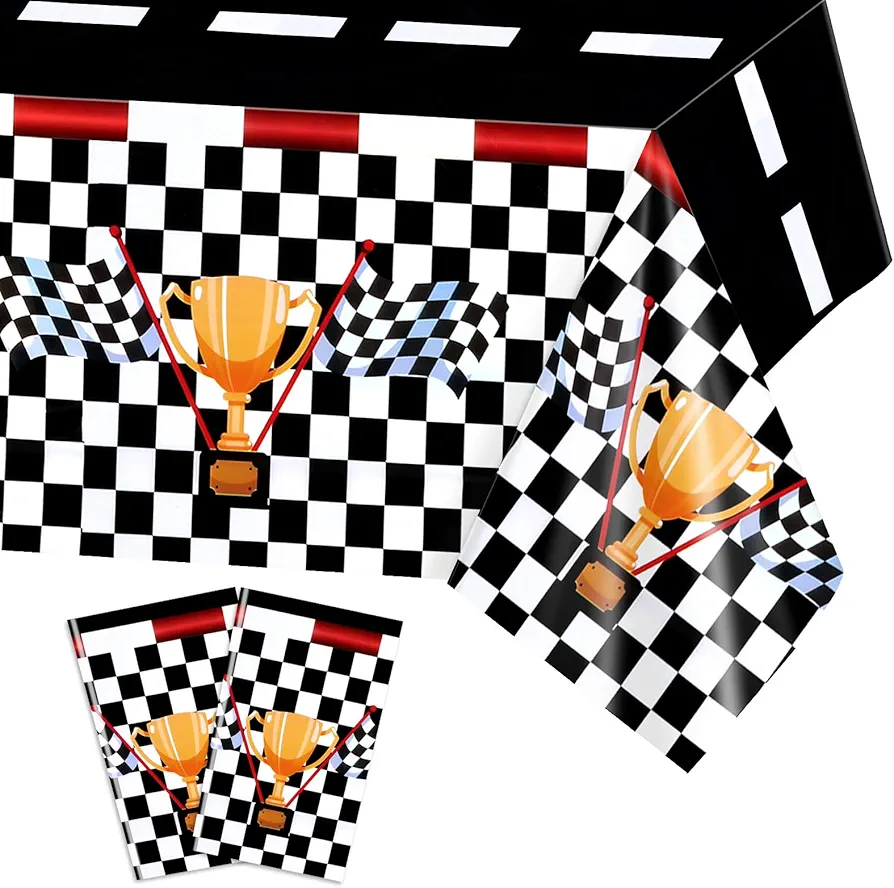 PHOGARY 2 Pcs Checkered Tablecloth Race Car Birthday Party Decorations Race Track Table Covers Cars Themed Birthday Party Decorations Baby Shower Checkered Party Supplies, 54 x 108 Inch