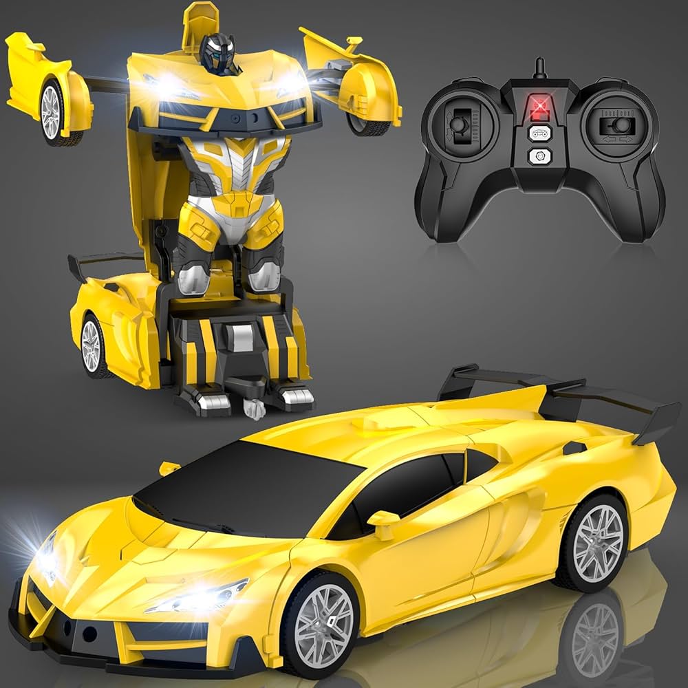 Remote Control Car, Transform Robot RC Cars with Cool Headlights, 2.4Ghz Kids Toys Car with 360 Degree Rotation and One-Button Deformation, Christmas Birthday Gifts for Boys Girls