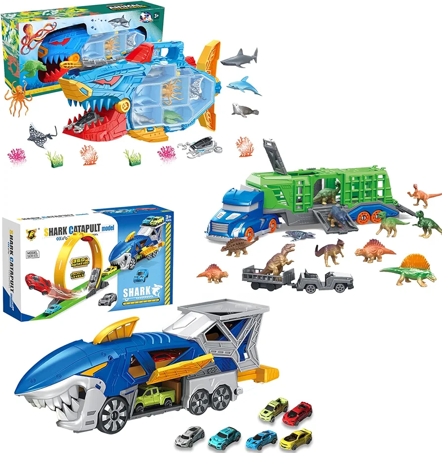 Ocean Animals Toys, Shark Toy Car Track Set, Dinosaur Truck Toys