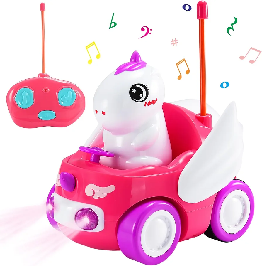 Unicorn RC Cars Toys for Girls Remote Control Car for 2 3 4 5 Year Old Girl LED Light & Music Birthday Gifts for Toddlers Ages 2-5