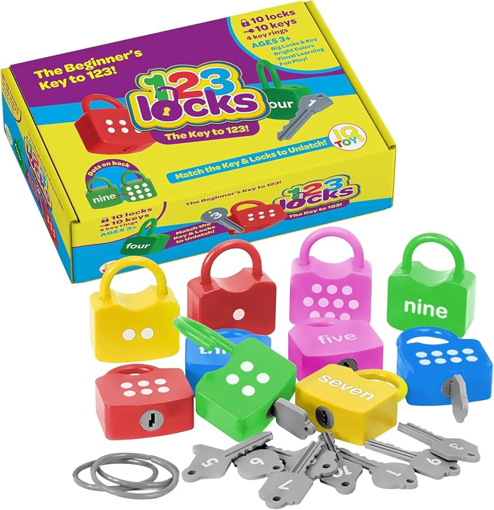 IQ Toys Kids Learning Locks with Keys 123 Dots Numbers Matching and Counting Montessori Educational Toys for Ages 3-5 Boys and Girls Preschool Games Gifts, 24 Pieces