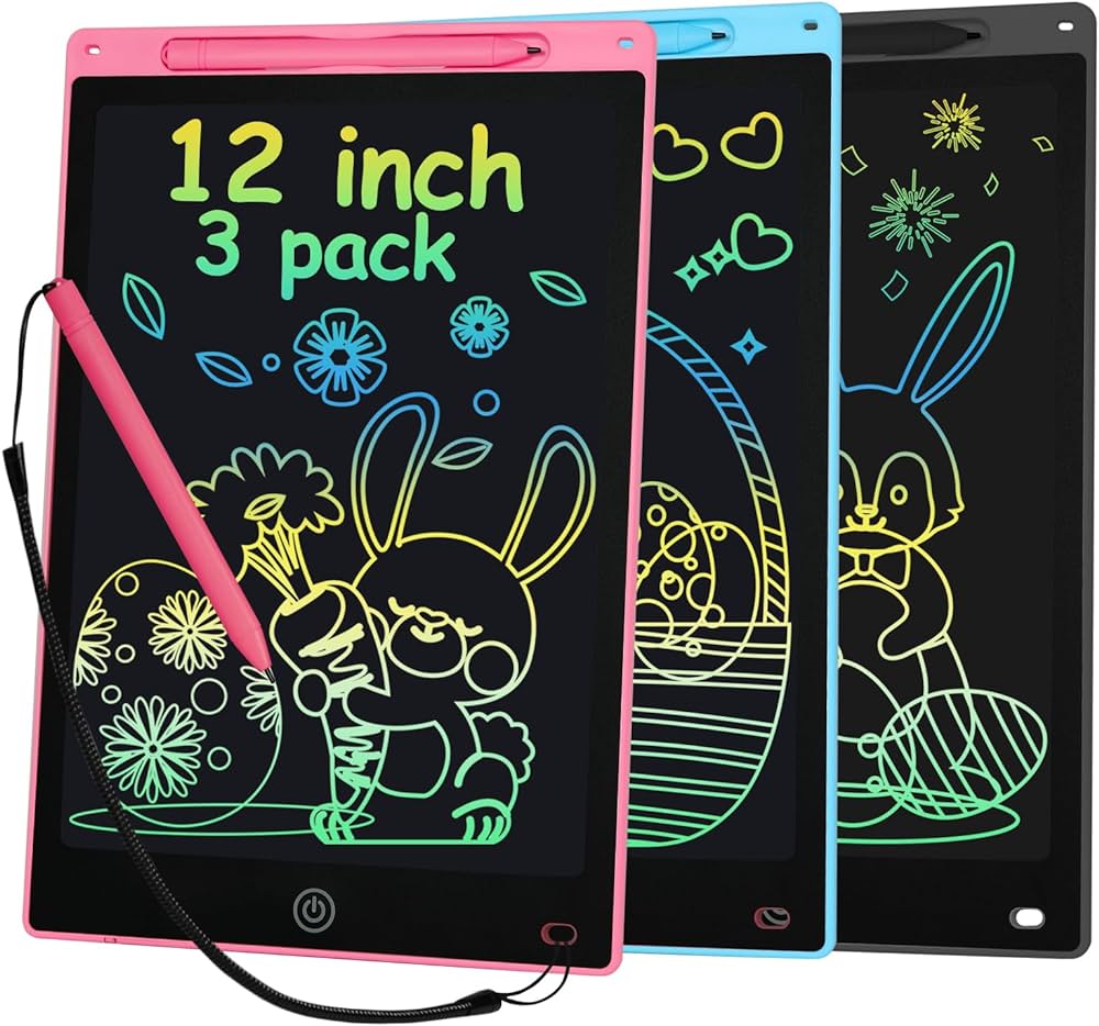 3 Pack 12 Inch Drawing Pad LCD Writing Tablet for Kids Adults,Toys for Ages 5-7 Kids Tablet Toddler Boy Girl Toys Car Games Travel Essentials Easter Basket Stuffers for Toddler（Pink+Bule+Black）