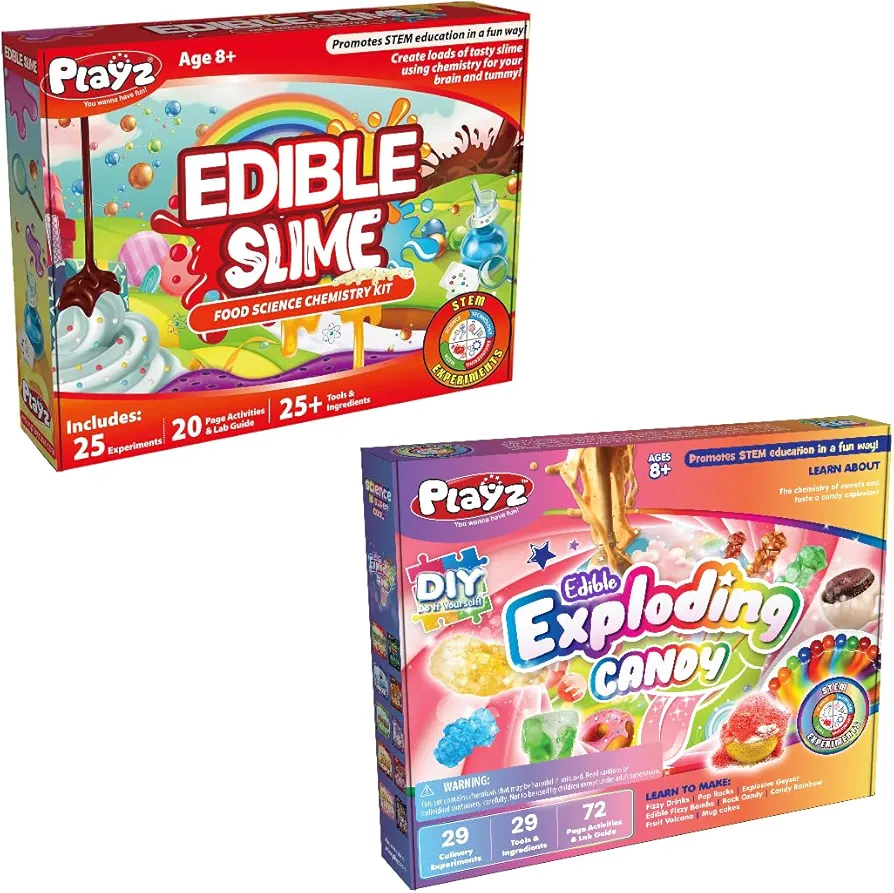 Playz Edible Exploding Candy Food Science Kit with Playz Edible Slime Candy Science Kits for Kids