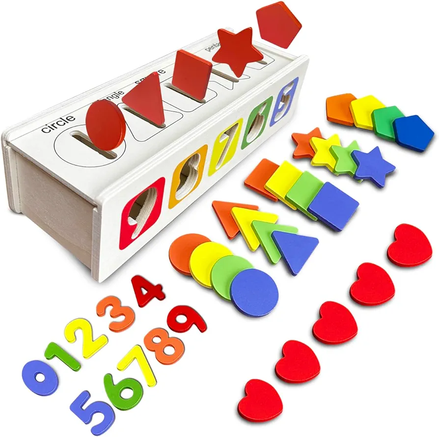 Montessori Toys - Shape/Color/Number Matching Box Game, Preschool Early Educational Learning Sensory Sorting Toy for Baby Boy Girl 1 2 3 Year Old Children Birthday Holiday