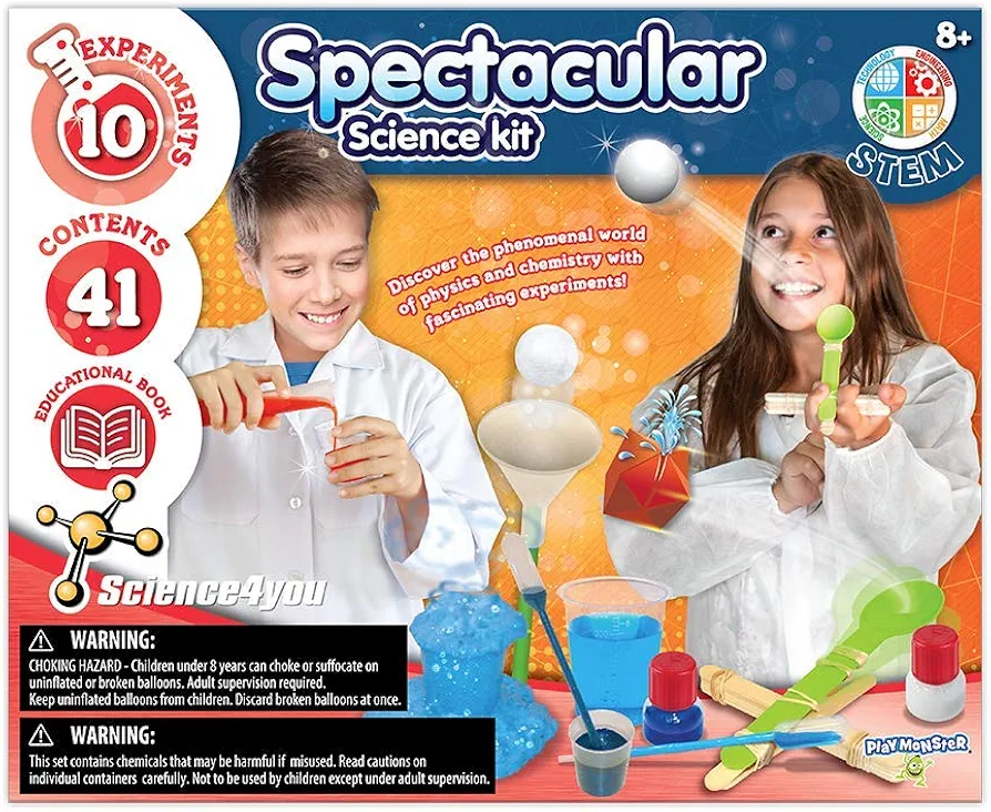 PlayMonster Science4you - Spectacular Science - 10 Experiments to Discover Physics and Chemistry - Fun, Education Activity for Kids Ages 8+