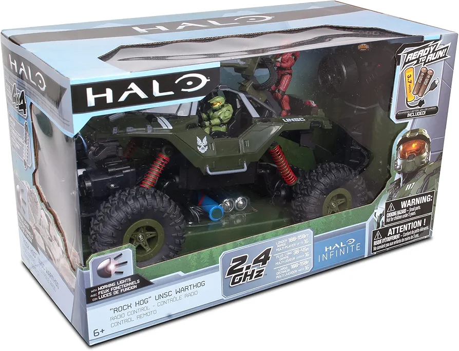 NKOK Halo Infinite RC: UNSC Warthog Rock Hog - Rock Climber, Master Chief & Spartan, 2.4 GHz Radio Control Vehicle