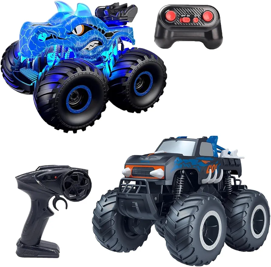 Threeking 1 pc Waterproofing 1:16 Pick-up RC Car Truck and 1 pc 1:18 Dinosaur RC Car Trucks Toys for Kids Boys Girls Ages 6+