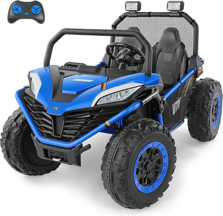 ELEMARA 2 Seater Ride On Car for Kids Gift,12V 10AH Electric Off-Road Truck,4MPH Large Car,Side by Side Vehicle Max 140lbs with Remote Control,LED Light,Bluetooth,3 Speeds,2 Spring Suspension,Blue