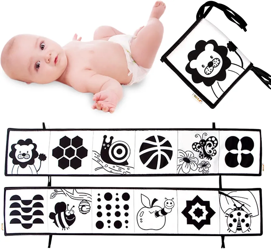 Cloth Book Baby, High Contrast Black and White Cloth Book Early Learning Toys, Toddler Toys, Crib Activity Toys, Bedside Toys (Lion)