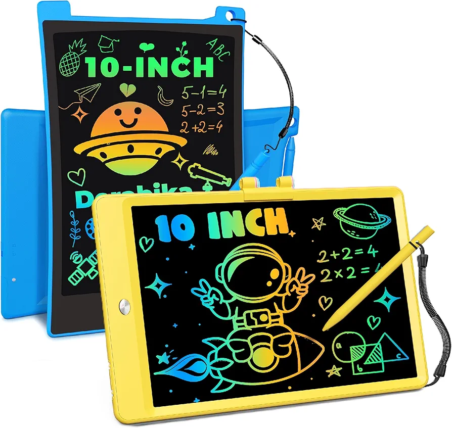 2 Pack Lcd-Writing-Tablet-for-Kids 10 Inch, Toddler Toys for 3 4 5 6 7 8 Year Old Boy Birthday Gift Ideas, Drawing Pad Doodle Board Learning Toy for Girls Boys(Blue&Yellow)