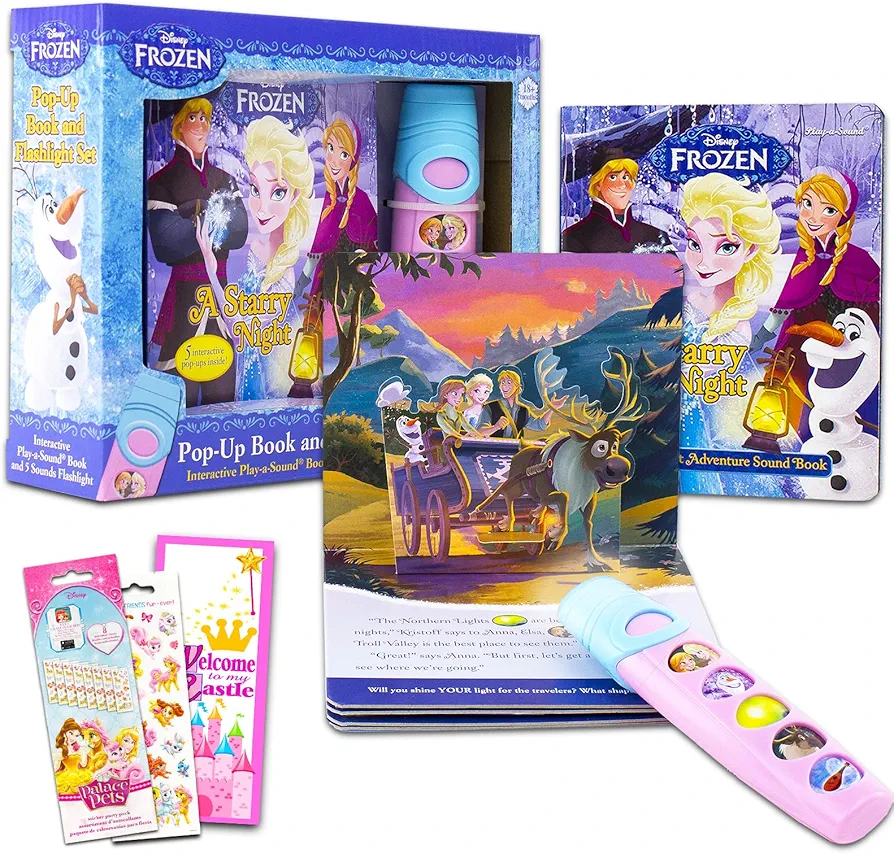 Disney Frozen Busy Books for Toddlers 2-4 | Interactive Sound Book Set with Storybook, Flashlight, Palace Pets Stickers, More | Learning Skills