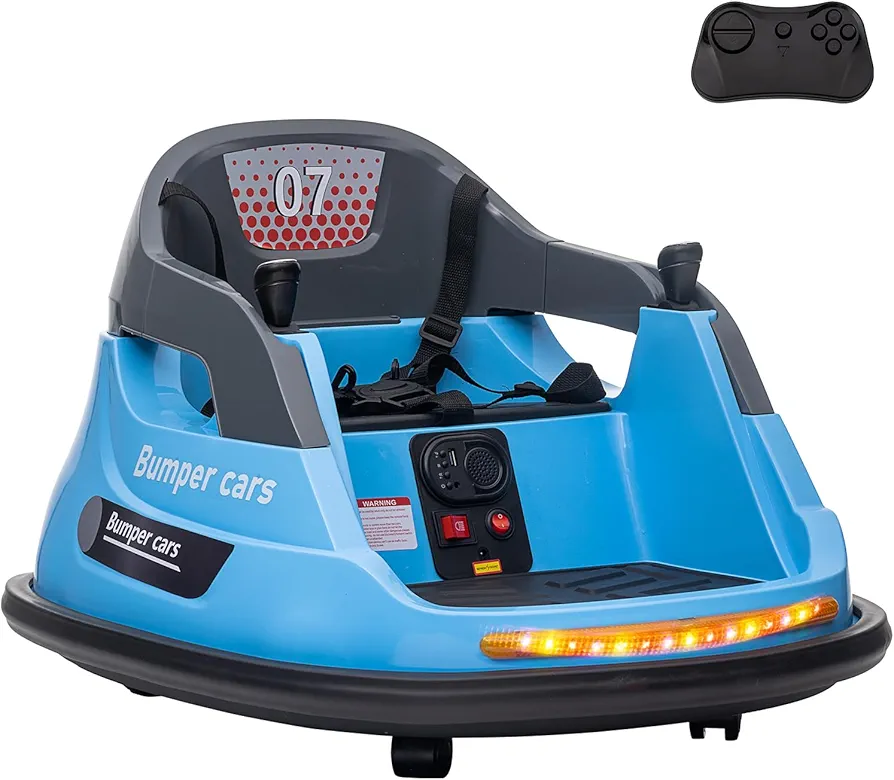 12V Kids Ride On Bumper Car, Toddlers Bumper Car Electric Kids Car Ride On Toy for Boys Girls with Remote Control, 360 Degree Spin, LED Lights, Music, Blue