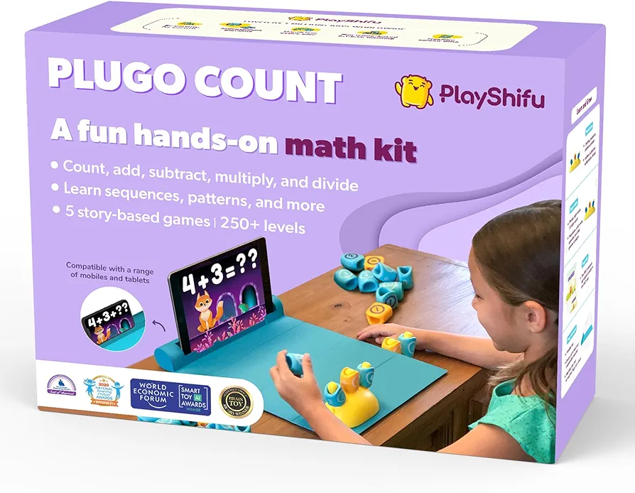 Plugo Count by Playshifu (Kit + App) : Educational Math Toy for Kids Age 4 to 8, 5 Interactive Math Games Story-Based Learning Perfect Birthday Gifts Works with Tabs/Mobiles