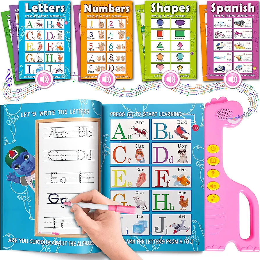 ABC Learning for Toddlers, Busy Book, Speech Therapy, Alphabet Sound Book, Preschool Learning Activities, Letter Tracing, English & Spanish, Educational Toys - Age 3+ Girls / Boys