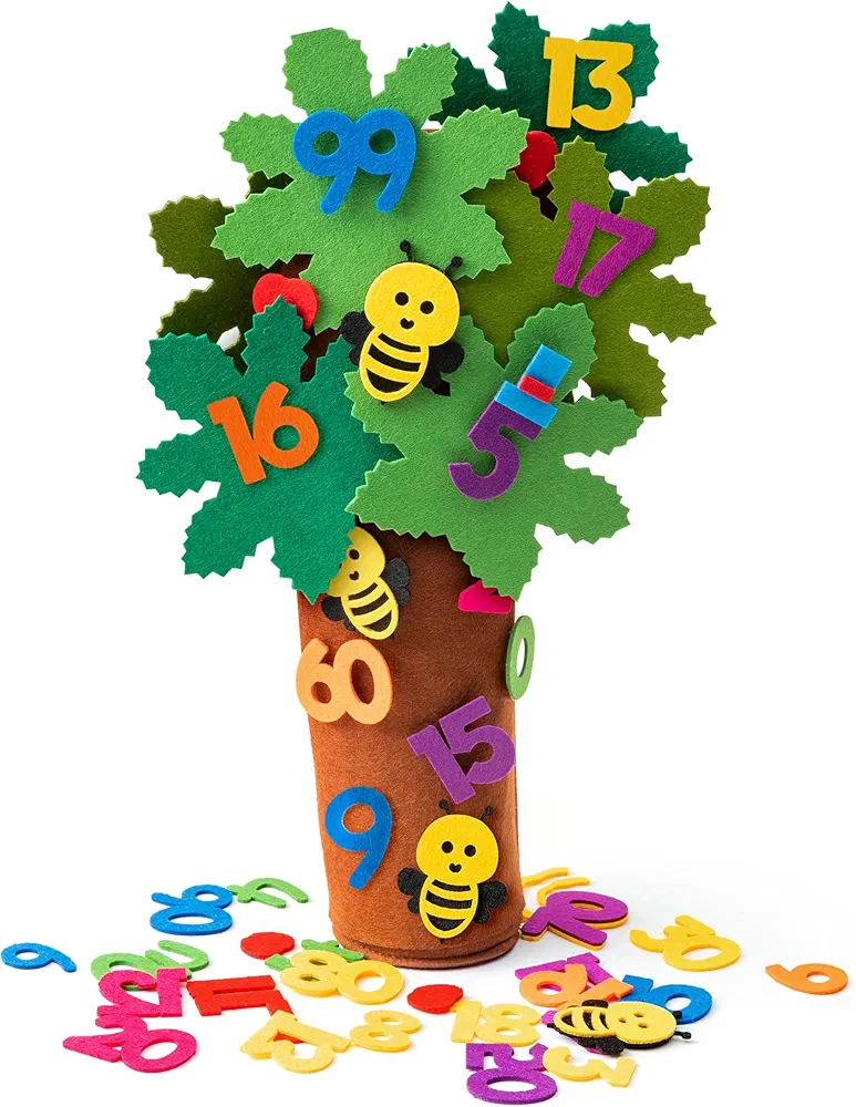 OSNIE Felt Numbers Tree Props - Early Education Freestanding Apple Tree Bees Game Fun Maths Learning Constructive Flannel Teaching Hands-On Skills Toys Set for Toddlers Kids Children Learning Gifts