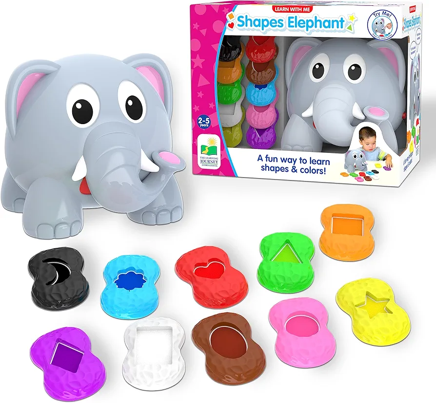 The Learning Journey Learn with Me - Shapes Elephant - Color & Shapes Teaching Toddler Toys & Gifts for Boys & Girls Ages 2 Years and Up - Preschool Learning Toy, Multi