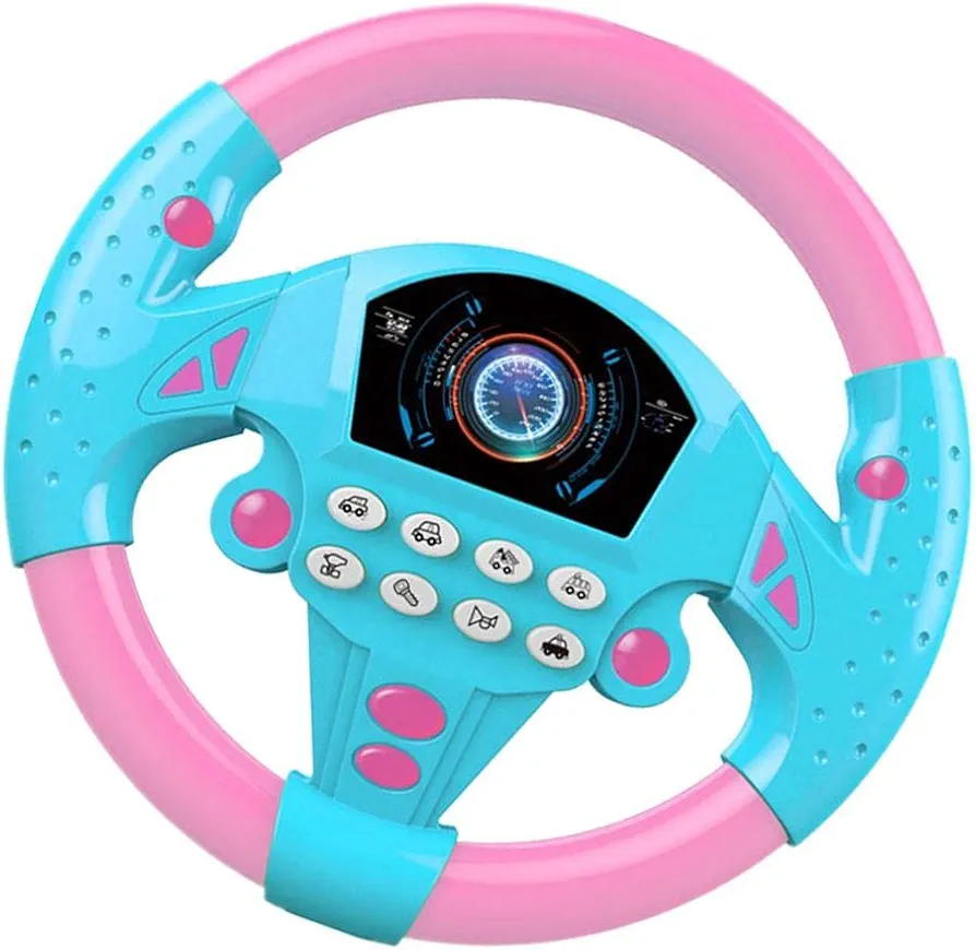 Toy Electronic Steering Wheel Simulated Driving Simulated Racing Driver Sound Toy Small Steering Wheel for Kids Babies , Pink