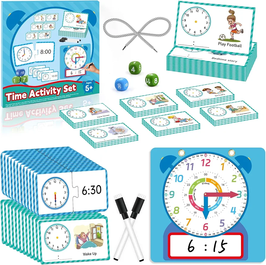 Analog Clock for Kids Learning to Tell Time, Back to School Supplies 12” Magnetic Teaching Clock for Kids Classroom Homeschool Learning Clock Activity Cards 1st 2nd 3rd Grade Classroom Must Haves