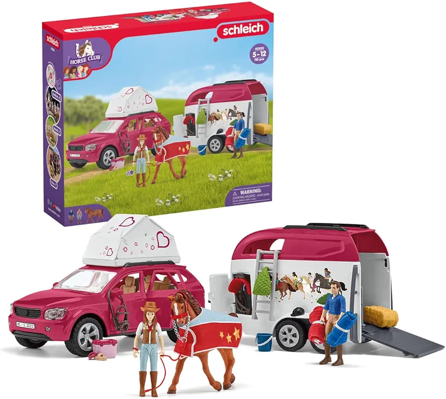 Schleich Horse Car and Trailer Toys - Multi Piece SUV & Trailer Playset, with Horse Figurine, Rider Action Figure, and Pony Accessories, for Girls and Boys Ages 5 and above