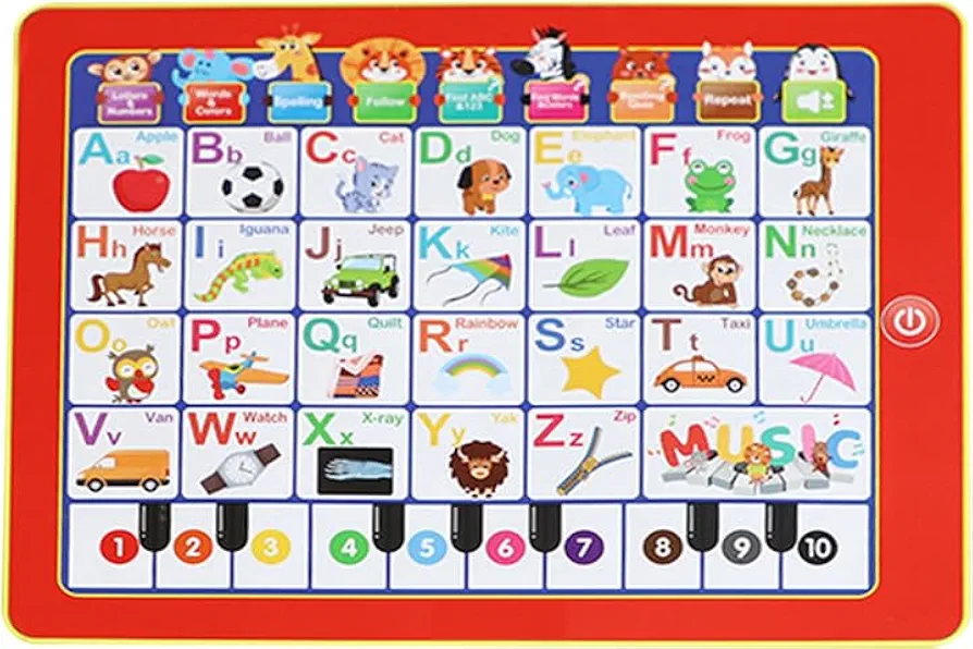 Learning Pad for Children Toddler Tablet with ABC Word , Number Song Adjustable Volume Electronic Interactive Toy for Educational Preschool Boys & Girls 3 - 5 Years Old - 50.5 x 39.5 x 22.5 cm