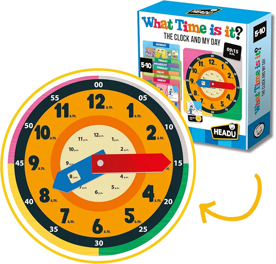 Headu What Time is it, Educational Toys for Boys and Girls Ages 5-10 Years Old, Kids Learning Toys, Teacher Homeschool Supplies, Birthday