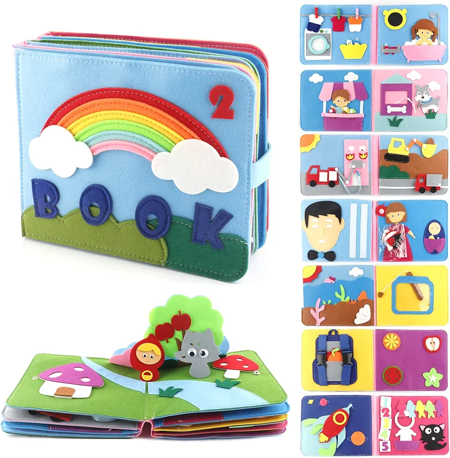 3D Montessori Toddlers Busy Board busy Felt Books 16" Themes Preschool Daily Life Storytelling Early Learning Interactive Play Kit Learning Sensory Story Book Life Skill Education