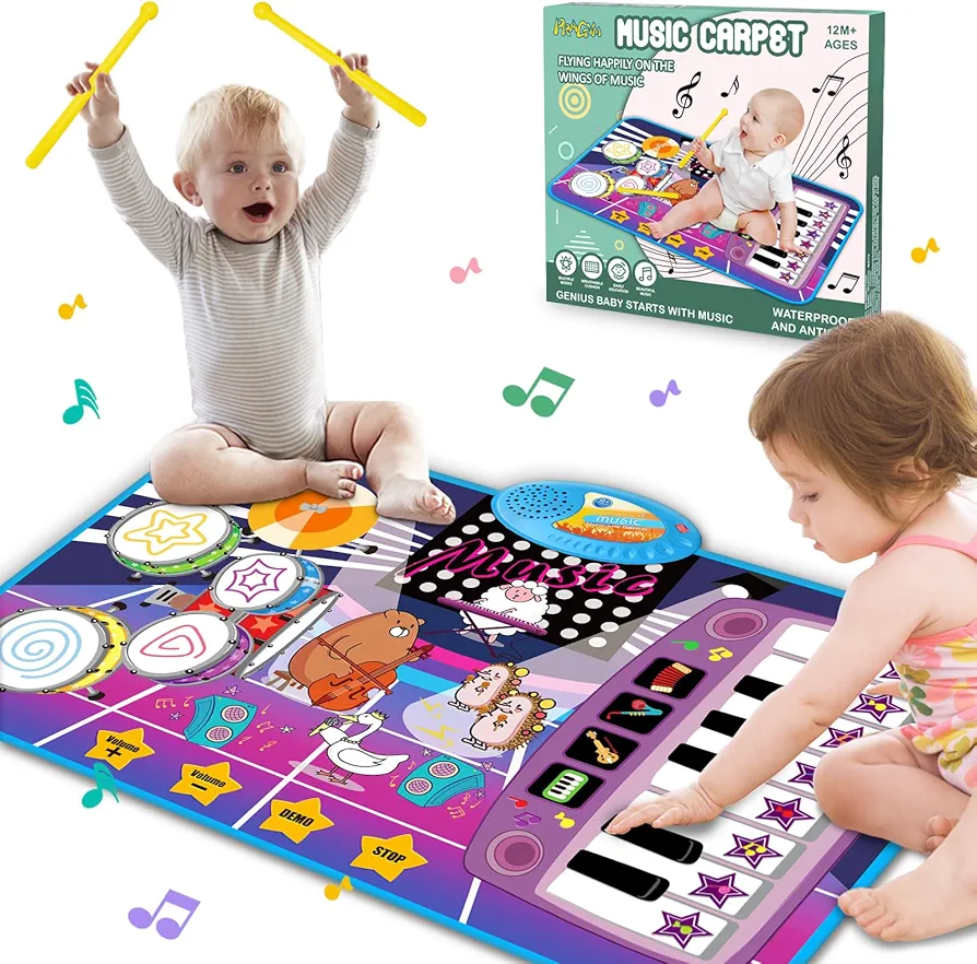 PRAGYM 1 Year Old Boy Birthday Gift, 2 in 1 Baby Musical Toys for 1 Year Old Boys&Girls, Toddler Piano Mat with Keyboard&Drum, First Birthday Gifts, Early Educational Development Toys for 1 2 Year Old