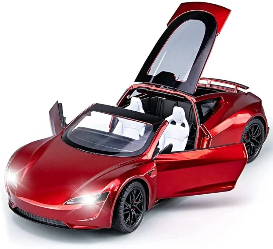 1:24 Scale Roadster Alloy Car Model Diecast Toy Vehicles for Kids, car Model，Pull Back Alloy Car with Lights and Music,Gifts for Boys and Girls. (Red)