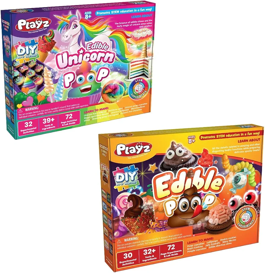 Playz Edible Poop Food Science Kit with Playz Edible Unicorn Poop Science Kits for Kids