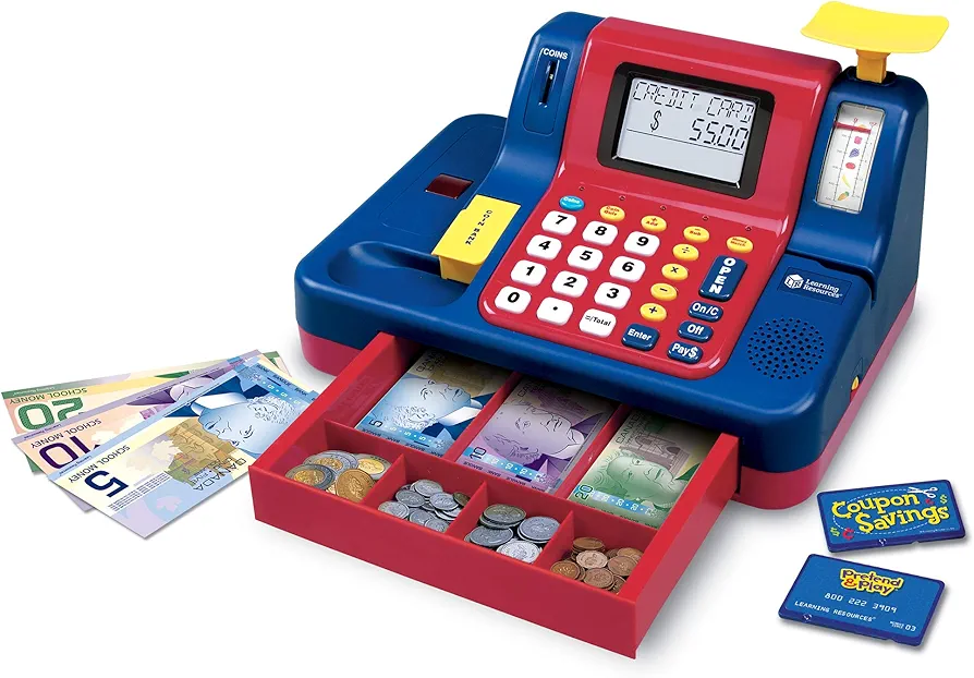 Learning Resources Canadian Version Teaching Cash Register,Red/Blue