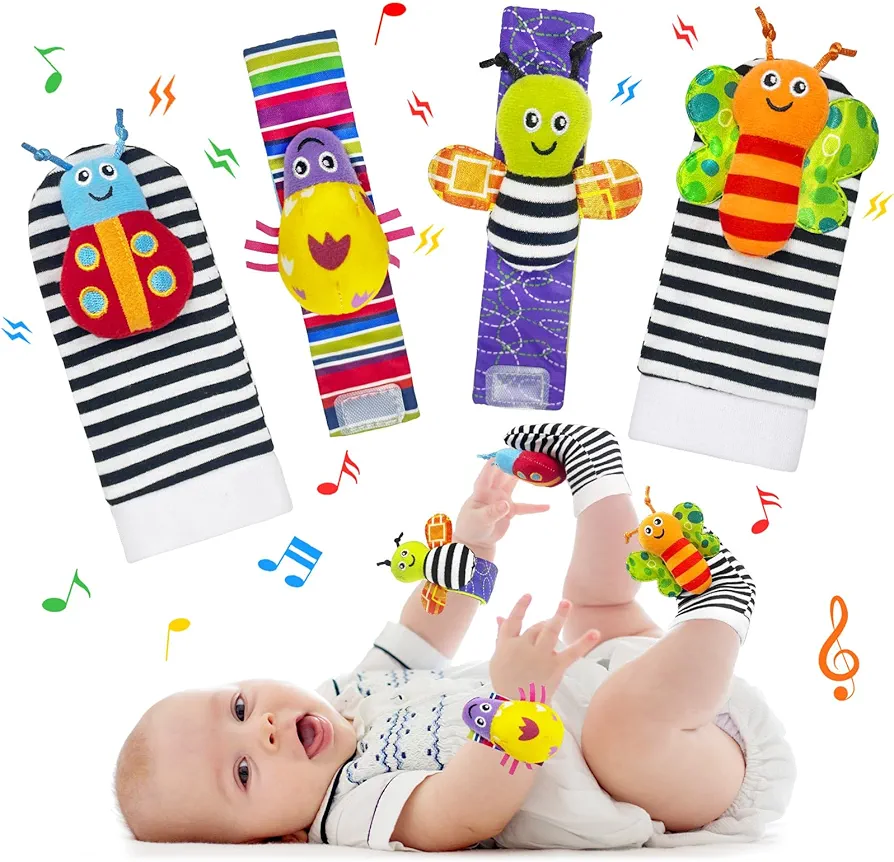 Baby Wrist Rattle Socks and Foot Finder Set, Infant Hand and Foot Baby Sensory Toys 0-6 Months Newborn Boys and Girls Rattle Gifts for Babi 6-12 Months