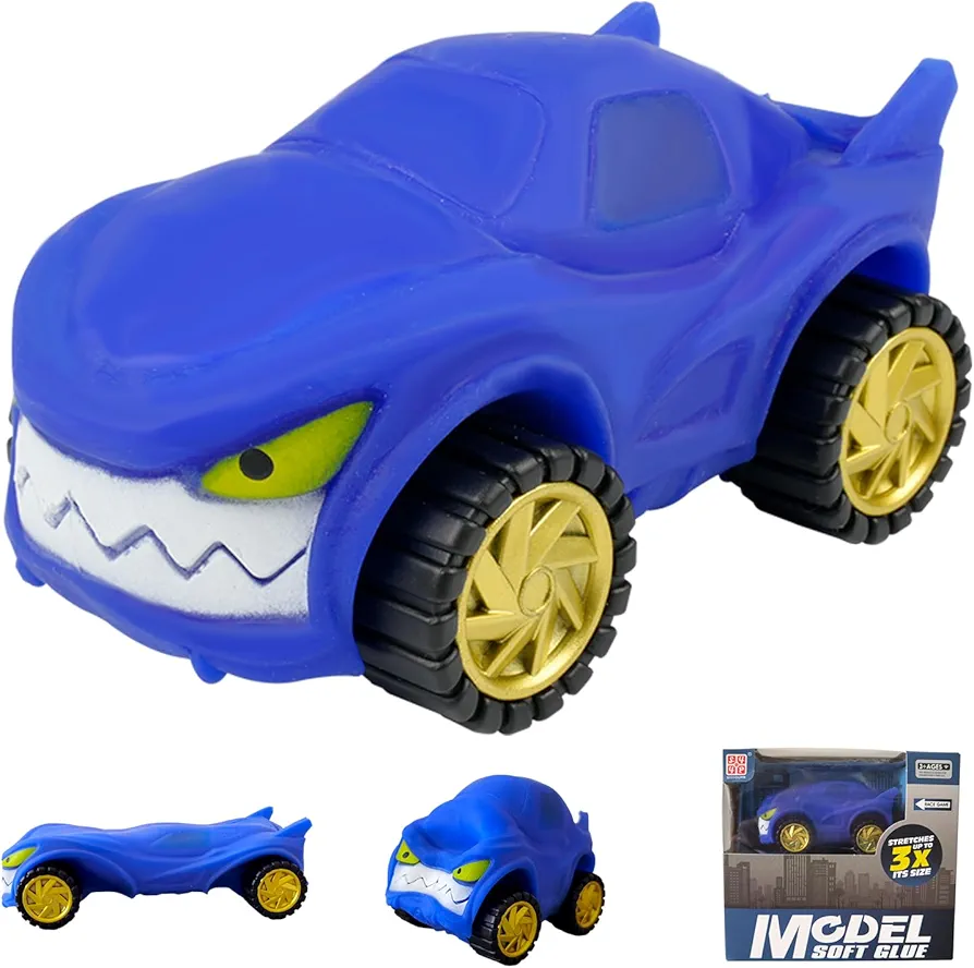 Toy Car for Toddlers 3-6 Years Old, Ultra Soft Squishy Cars Vehicle Toy for Kids, Elastic Silicone Stretch and Squeeze Stress Toys for Adults, Blue Yellow