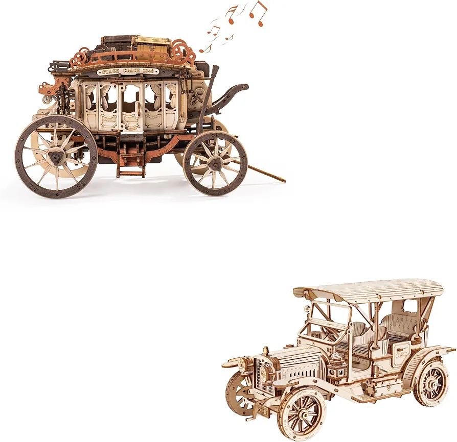 ROBOTIME Stagecoach Music Box & Model Car Kit