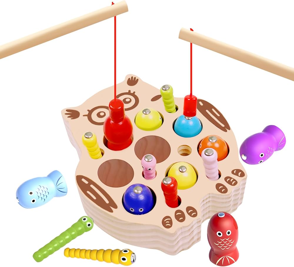 edutree Wooden Magnetic Fishing game for Toddlers 1-3, Montessori Sensory Busy Board Fine Education Learning Motor Skills Toys for 1 2 3 Years Old Boys Girls