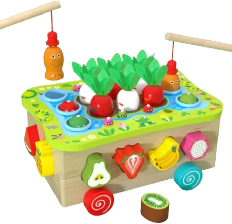 Fruit Cognition Shape Matching, Creative Kids Toys, Fish Pond Fruit & Vegetable Car, Multi-Functional Learning Games for 3 4 5 6 7 8 Year Olds,Magnetic Fishing Game for Toddlers 1-3