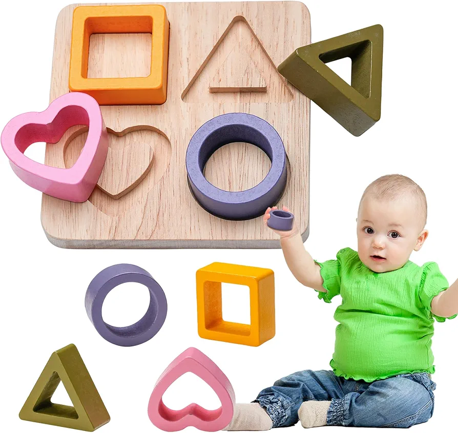 Wooden Shape Puzzle for Toddlers, Montessori Sorting Matching Shape Blocks Toys, Grasping Early Education Toys for Preschoolers, Kindergarten Fine Motor Learning Materials