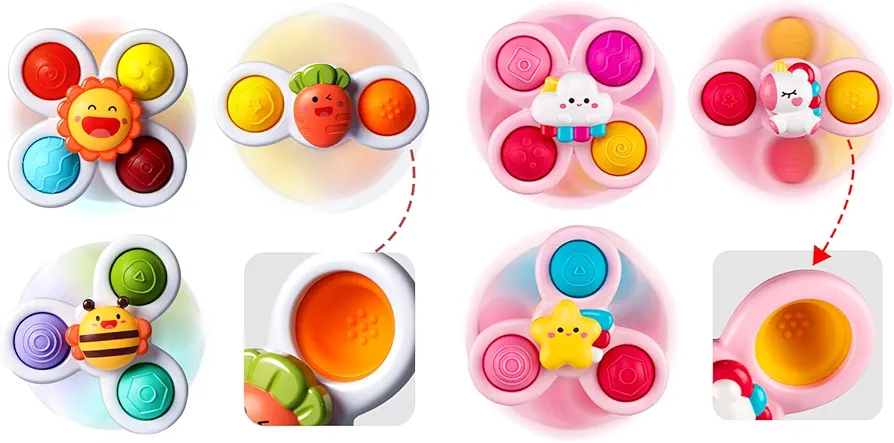 ALASOU 6 PCS Suction Cup Spinner Toys(3 POP+3 Unicorn) for Infant and Toddlers