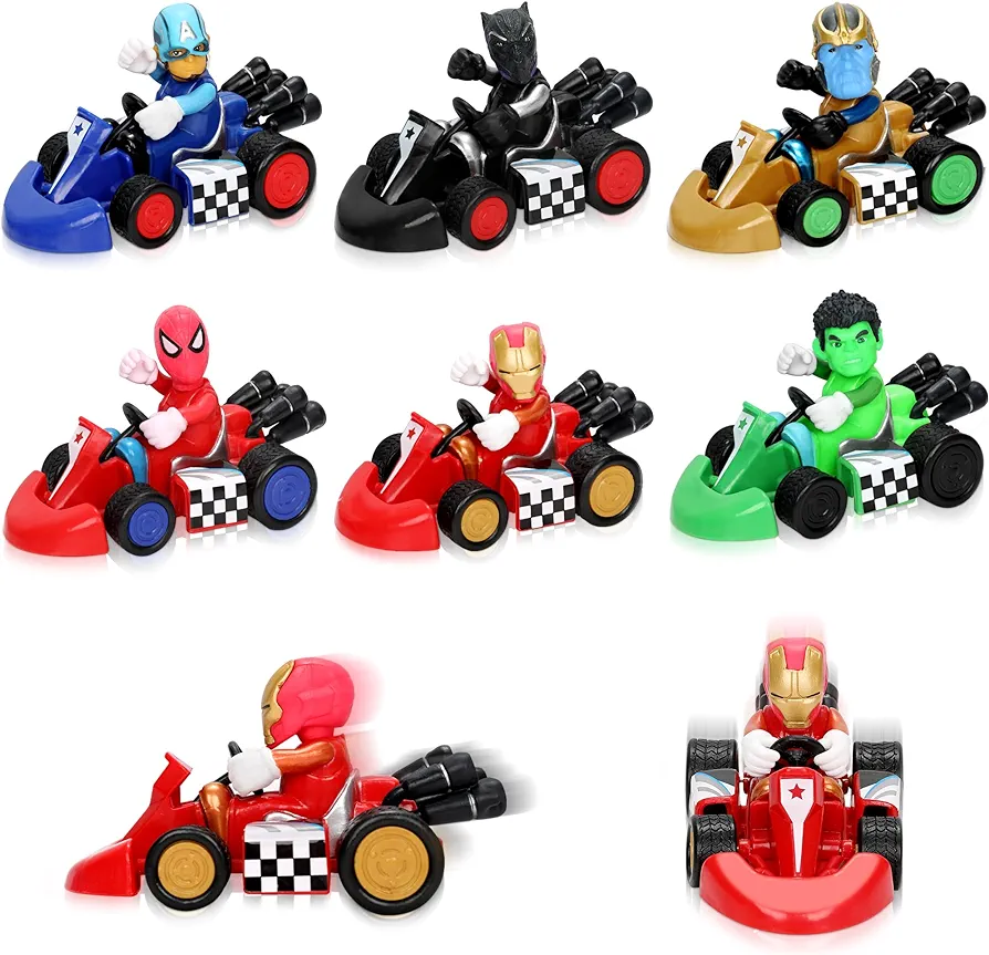 6PCS Super Hero Pull Back Cars Wheels Cars Toy Cars with Playset Action Figure, Super Hero Vehicle Set for Kids Race Game Toy Cars with 6 Hero Characters for Kids 3 4 5 6 for Boys