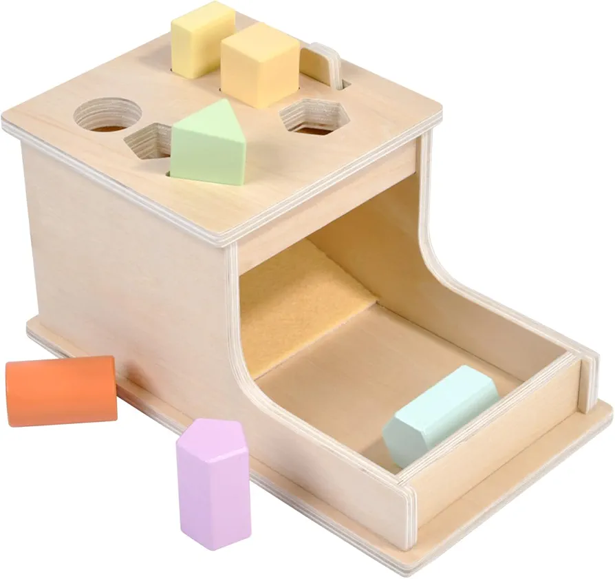 Montessori Object Permanence Box with Six Blocks,Wooden Ball Drop Toy,Montessori Toys for Babies 6-12 Months,Baby 1 Year Old Infant Toddler