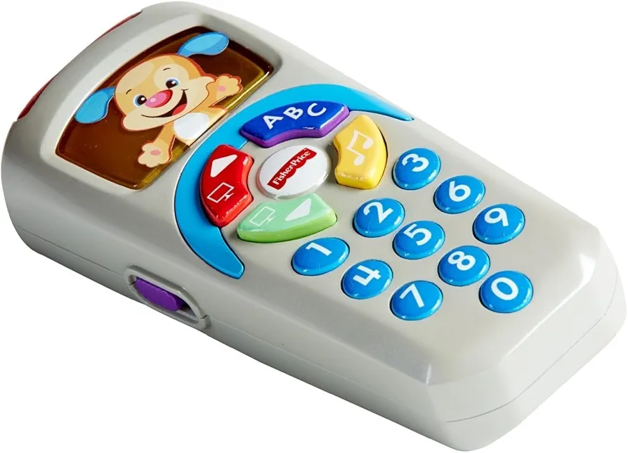 Fisher-Price Laugh and Learn Remote, Light-up Screen, UK English Version, Push Buttons and 35+ Sing-Along Songs, Tunes & Phrases, Baby Learning Toy, Early Development, English Version DLD30