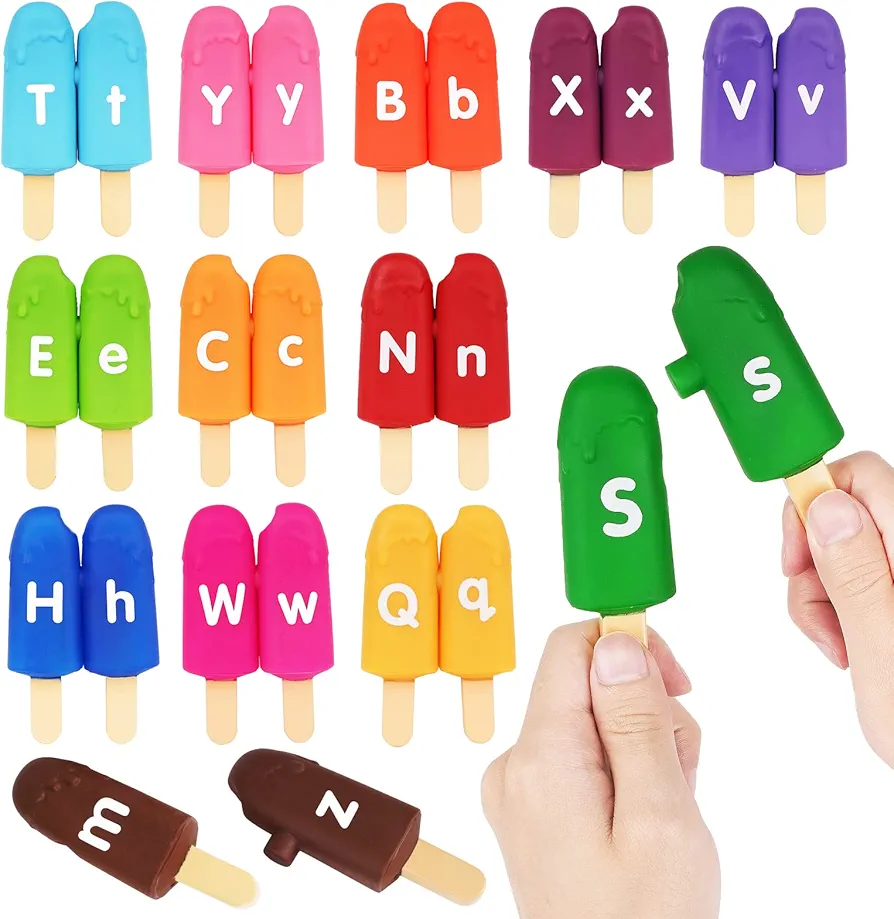 Toddler Alphabet Letters Matching Learning Toys，26 PCS Double - Sided ABC Letters Popsicle Toy Alphabet Match Game Color Sorting Recognition Fine Motor Skills Preschool Montessori Toys for Kids