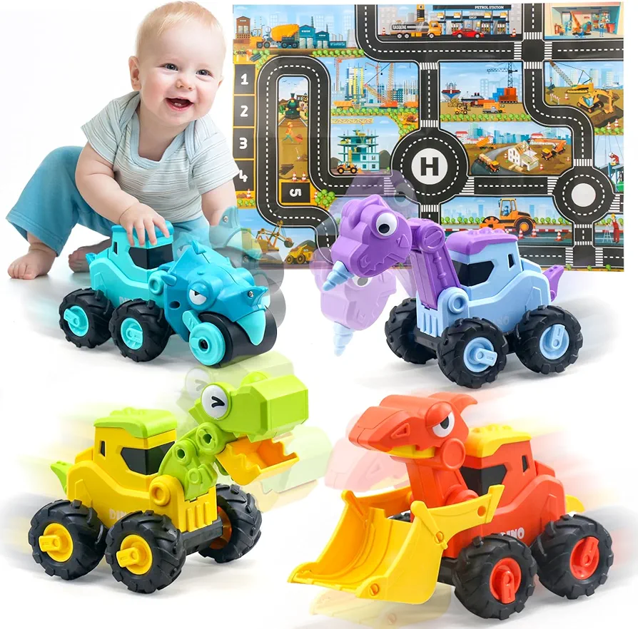 Toys for 1 Years Old Boys, Toy Cars for Toddlers 1-3, Toddler toys, One Years Old Boy, Dinosaur Car Truck, Push and Go Car Baby Boy Toys, Toddler toys, Construction Vehicles