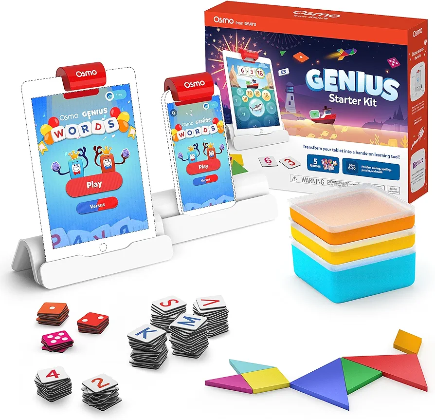 Osmo - Genius Starter Kit for iPad & iPhone - 5 Educational Learning Games - Ages 6-10 - Math, Spelling, Creativity & More - STEM Toy Gifts for Kids, Boy & Girl - Ages 6 7 8 9 10 (Osmo Base Included)