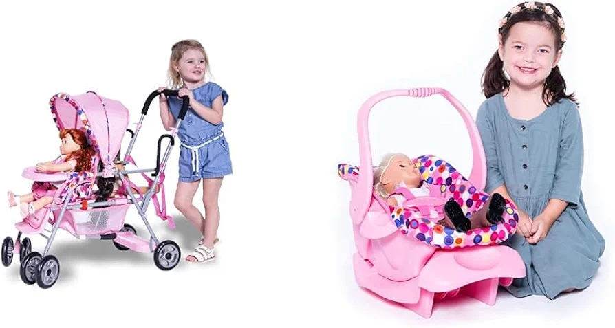 Joovy Toy Caboose Baby Doll Stroller Featuring Reclining Front Seat, Adjustable Footrest & Toy Car Seat Baby Doll Carrier Featuring Crash-Tested Latch System for Safety