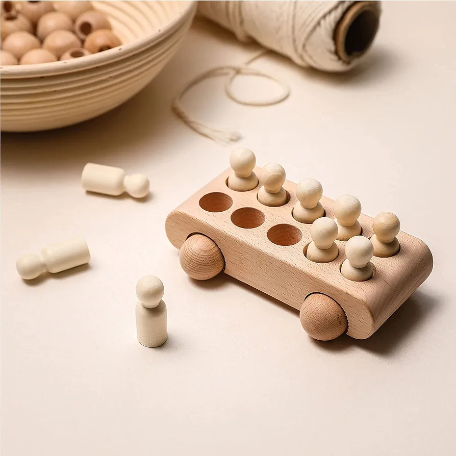 10 Wooden Figures in The Car - Wooden Toys Unfinished Wooden Peg Dolls People Figures Shape Preschool Learning Educational Toys Montessori Toys Pretend Play for Toddler