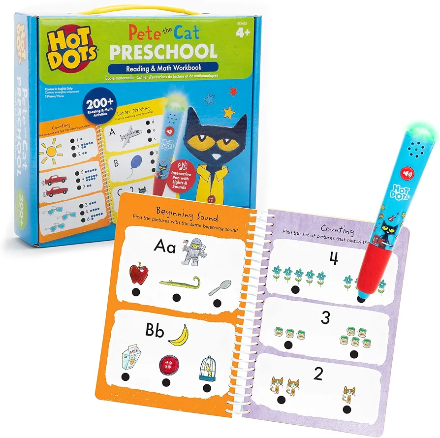 Educational Insights Hot Dots Pete The Cat Preschool Reading & Math - Preschool Learning Activities for Kids Ages 4+